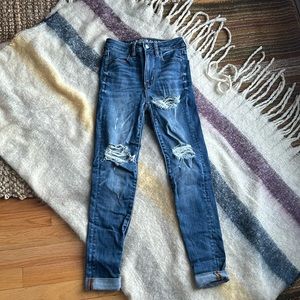 2/$20 AEO distressed zipper down super high rise jegging. Size 00 (7a)